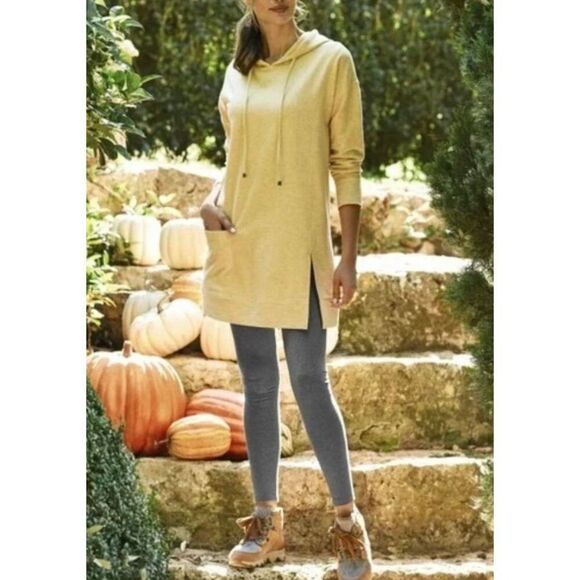 Soft Surroundings Heather Yellow The Soho Hoodie Tunic Sweatshirt Women's Large - Picture 1 of 14